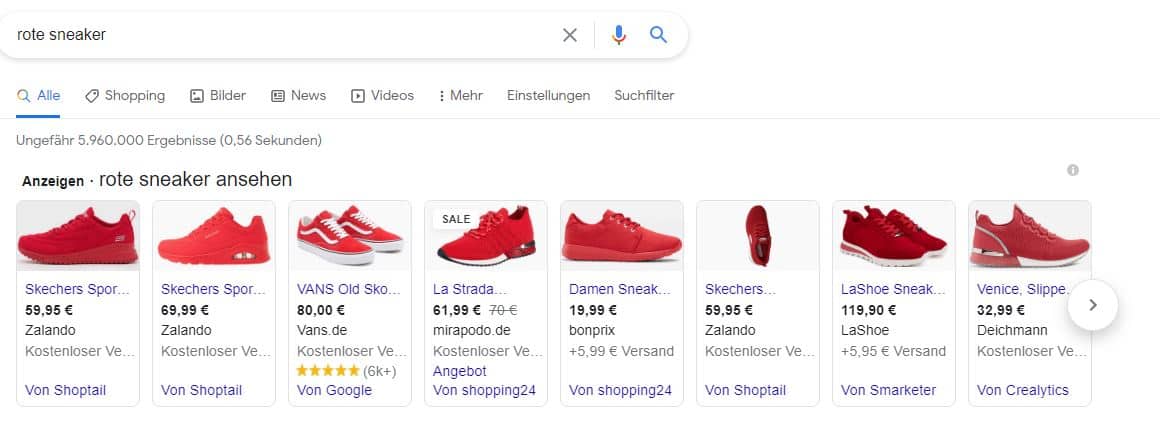 Product Listing Ads oberhalb der Google-Suche